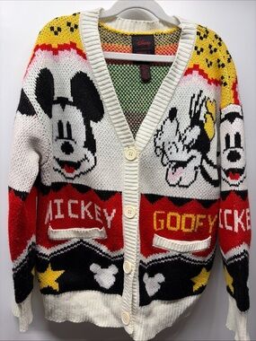 Kids 9/10 Disney x Forever 21 Mickey Mouse Goofy Holiday Cardigan Sweater